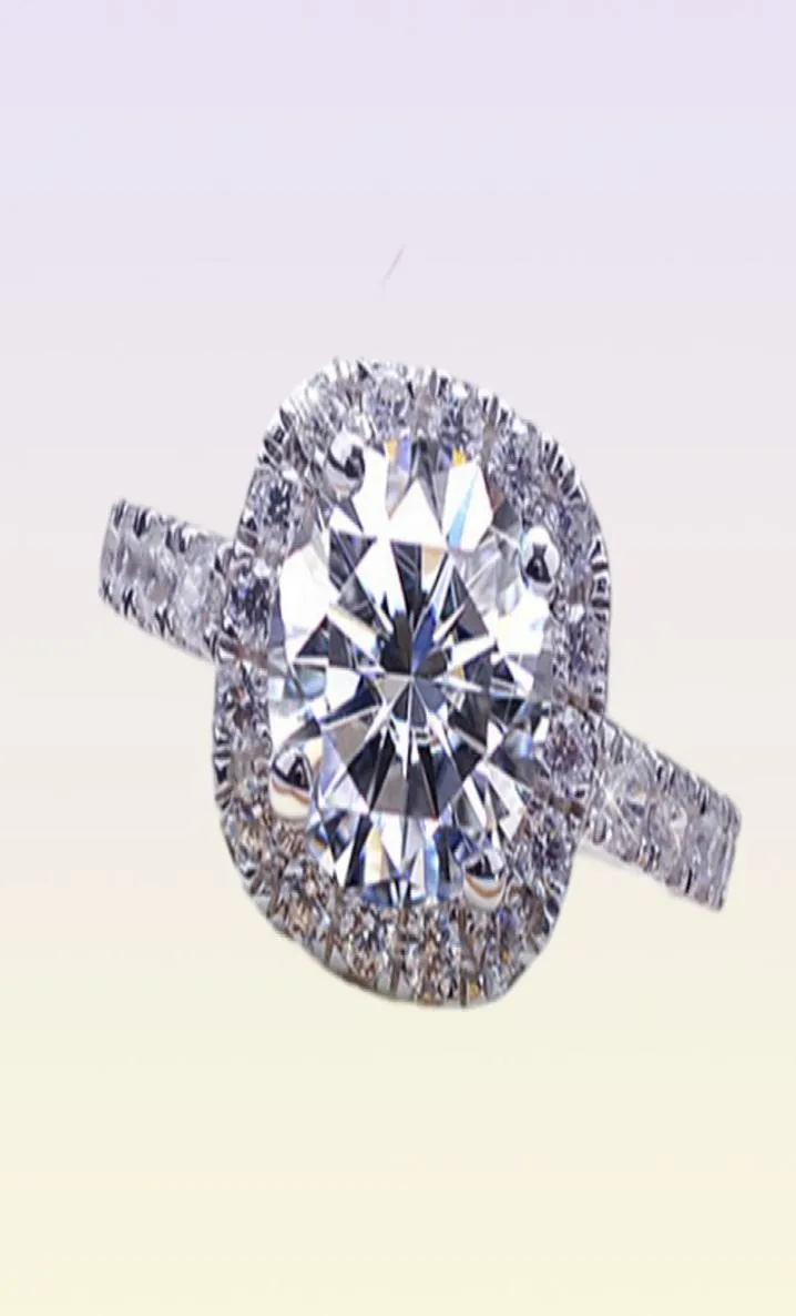 Solitaire Ring 100 Lab verlovingsring 13 Ronde briljante diamant vierkant Halo Ring Dream Wedding Band Band met doos 2211033226034
