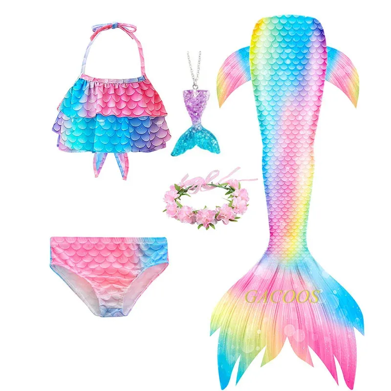 Summer Girl Mermaid Tails بدلة السباحة ملابس السباحة ملابس السباحة للبنات 4 6 8 10 12 سنة 5pcs/مجموعة ليتل حورية البحر 2023