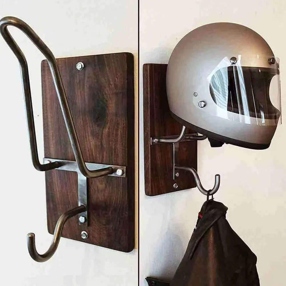 オートバイヘルメットホルダー壁棚木製ディスプレイスタンドラックブラケット多機能コートジャケットハンガーフックリビングルームの装飾