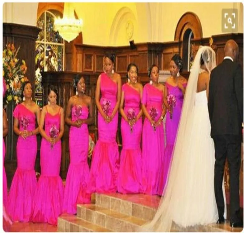 Vestidos de dama de honor africados de un hombro a la sola sirena a la moda hecha a la altura de la novia de la alduza de la novia 2016 Gown5578038