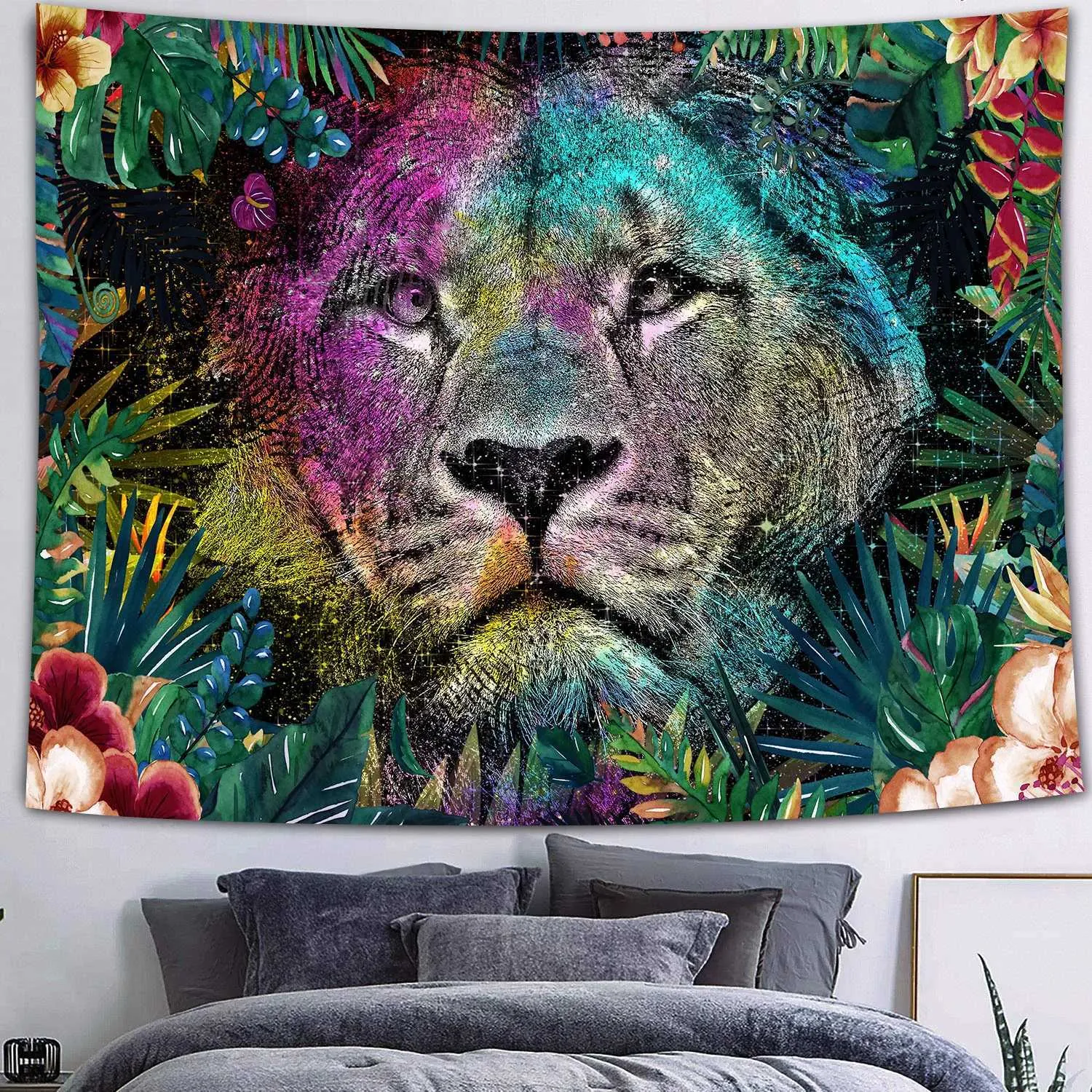 Tapestry Forest Wildlife Tapestries Psychedelic Simsant Lion Wall Hanging Tropical Plants Nature Landscape Dorm Bank R0411