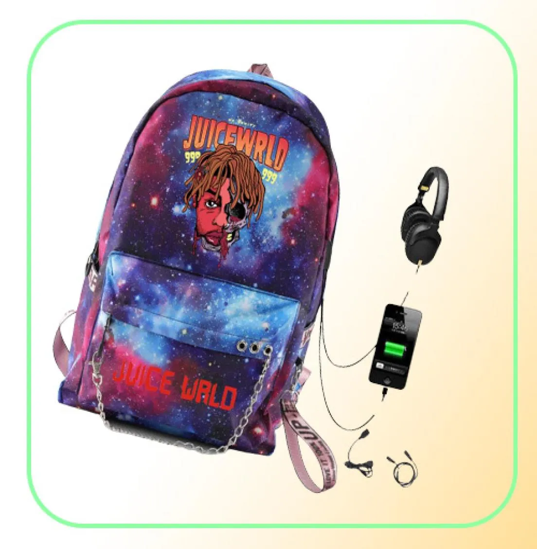 Mens Juice WRLD ryggsäck Fashion Starry Sky Backpack USB Multifunktion Ryggsäck Oxford Travel School Bags Streetwear Hip Hop Bags3158445