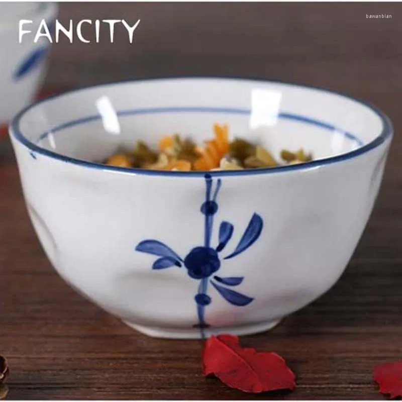 Bowls FANCITY Song Blue And White Soup Bowl Home Large Size Korean Japanese Style Retro Attapulgite Creative Personality Salad Noodle