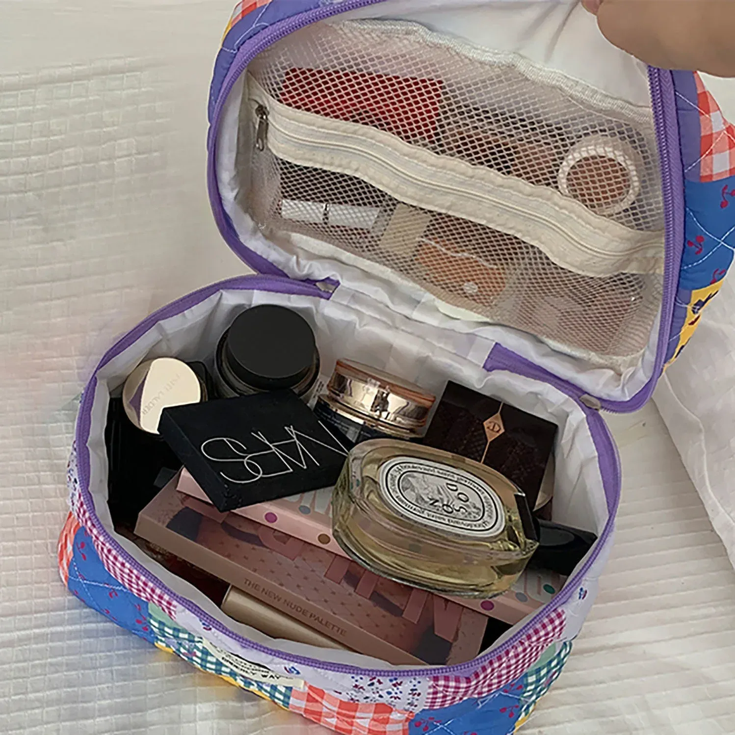 Sac cosmétique à fleurs oranges d'été Sacs d'organisateur de maquillage matelassé coréen Boîte de beauté Zipper Box de grande capacité Piste de toilette de voyage