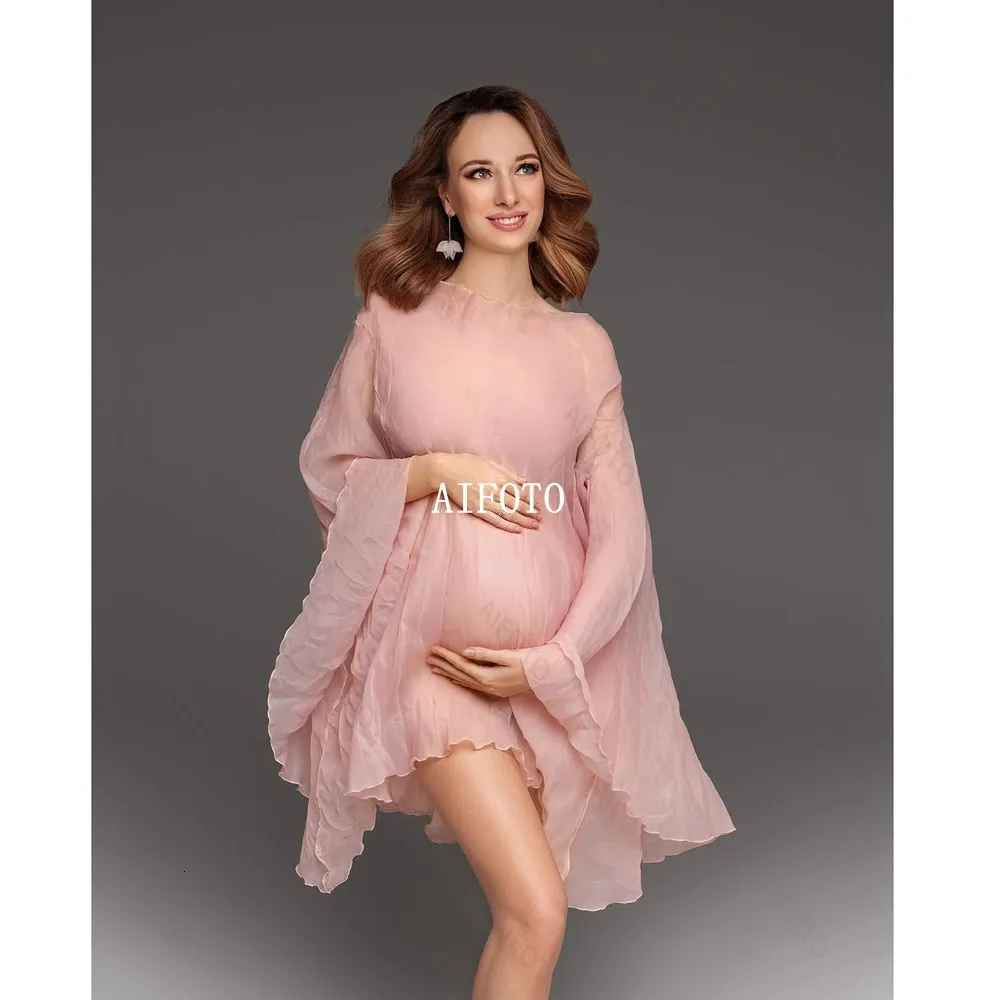Pink Tulle Maternity Dress Pography Props gravida kvinnor klänningar graviditet po shoot klädstudiotillbehör 240326