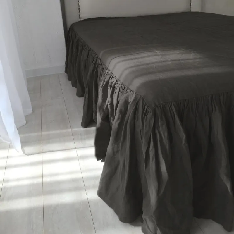 100% de lino puro gemelo/completo/reina/rey Faleta de cama Bedsheet Camada de la cama de la cama con la cama de la cama Camada de tapa de superficie Color sólido