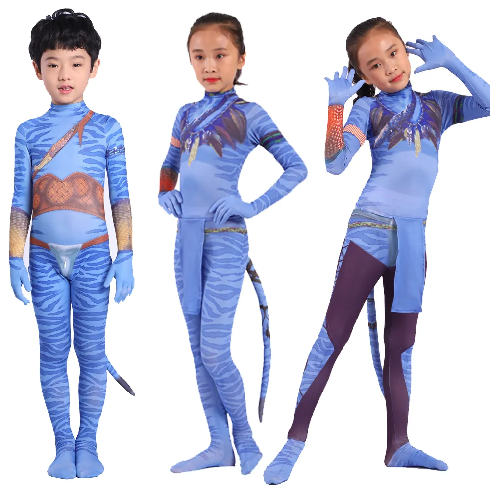 Kinder Erwachsene Avatar 2 Cosplay -Kostümfilm Jake Sully Neytiri Bodysuit Anzug Zentai Jumpsuits Halloween Party Kostüm Zentai