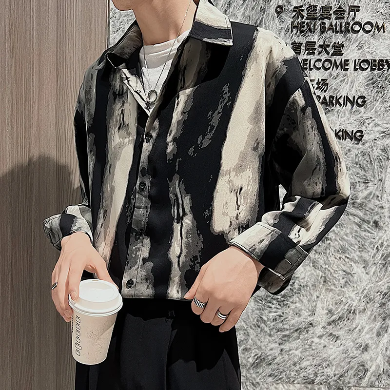 Men's Floral Casual Shirt Stylish Versatile Vintage Long-Sleeve Shirt