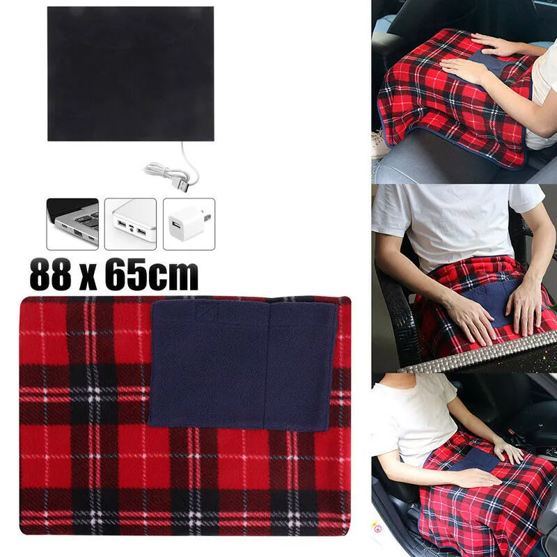 88x65cm USB Electric Heated Blanket Winter Warm Blanket Heater Knee Pad Cold-proof Portable 5V for Home Use Car Office Supply