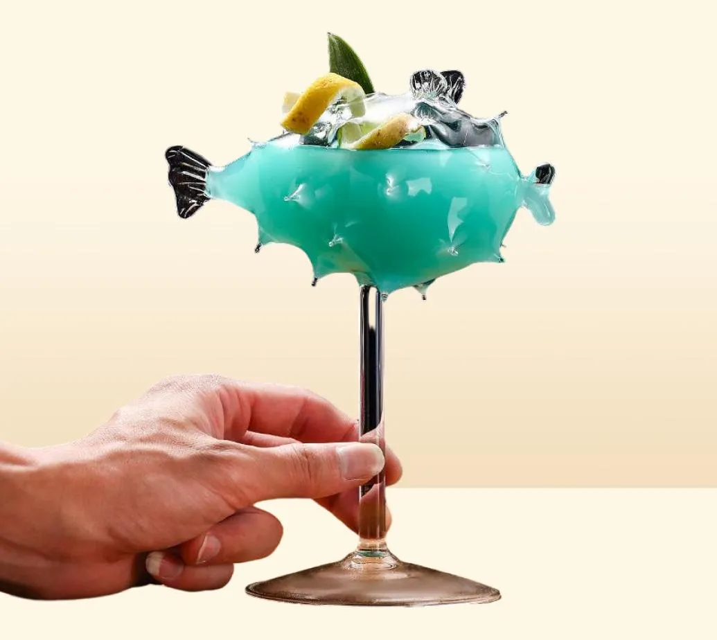 Wijnglazen 200 ml Creative Pufferfish Cocktail Glass Transparante bekerbeker met stro moleculaire rookbar Party Drinkware3502484