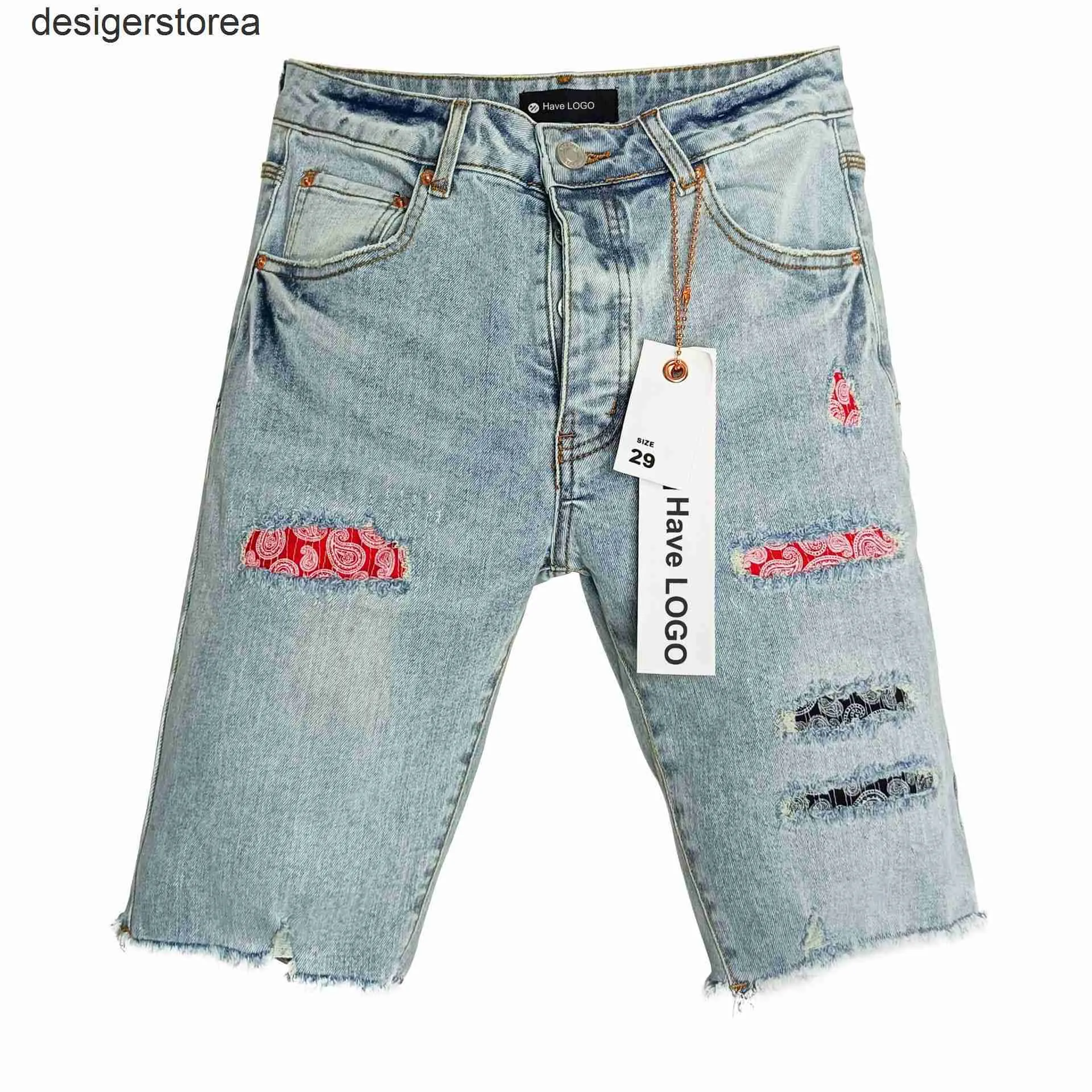 Fioletowa marka Jeans American High Street Burr Edge Hole Patch Denim Denim Shorts Męs