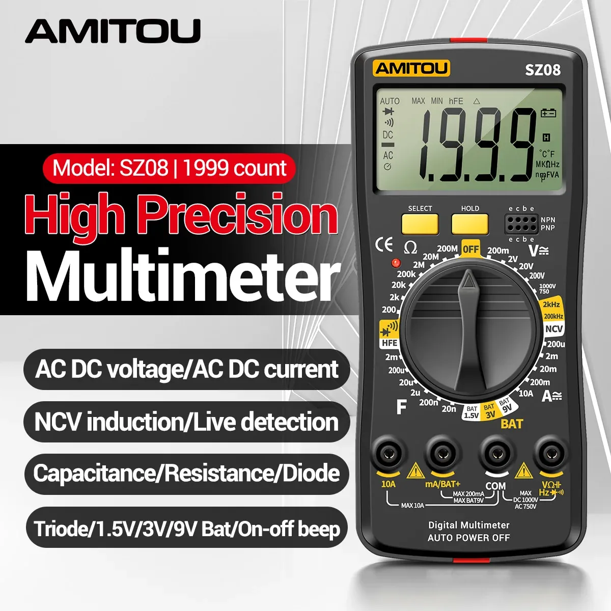 AMITOU SZ08 Professionell digital multimeter icke -kontakt spänningsdetektor AC/DC Aktuell mätare Elektriker Tool för elektrikern