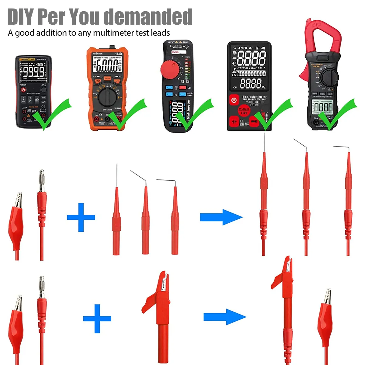Cleqee P1920 Automotive Back Probes Kit 4mm Banana Plug To Alligator Clip Multimeter Test Leads Non-Destrutive Piercing Needles - 1420 - View #10
