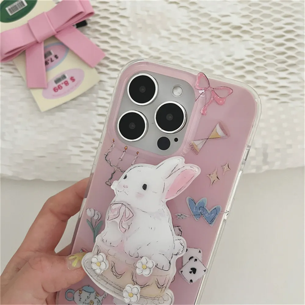 Graffiti Graffiti 3D Rabbit Cake Griptok Bracket pour iPhone 14 Pro Universal Téléphone Universal Ring Support Stand Grip Tok