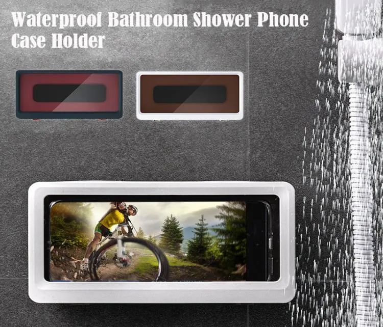 Bathroom Waterproof Mobile Phone Holder Shower Phones Case Sticky Wall Mount MobilePhone Box Seal Protection Touch Screen Cellphon9483222