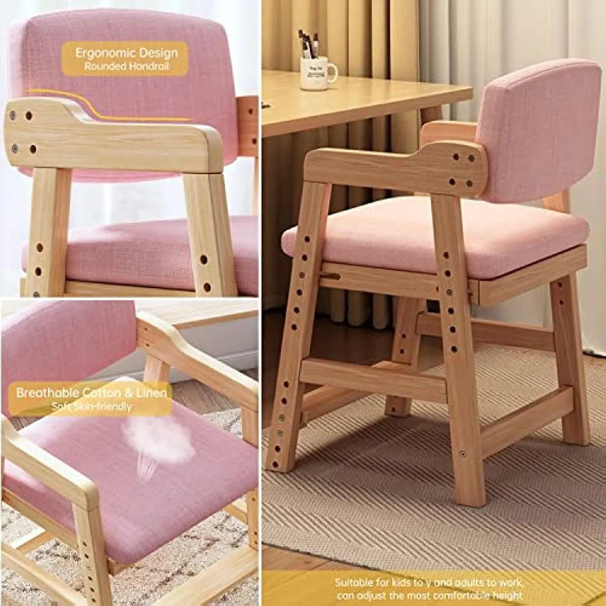 Chaise d'étude pour enfants bois 2pcs set, chaise de restauration Hauteur ajusté Hauteur ergonomique Chaire d'étude de culture Chaise d'ordinateur Chaise d'ordinateur pour enfants