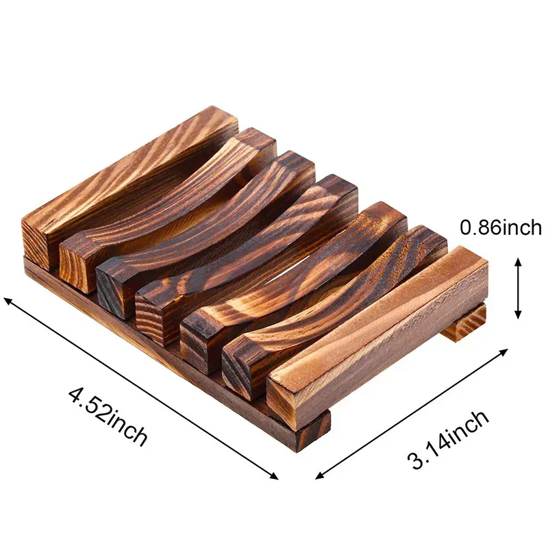 Natural Bamboo Wooden Soap Dishes Holder Tray Self Draining Soap Box Case Hand Washing Soaps Holders for Shower, Bathroom