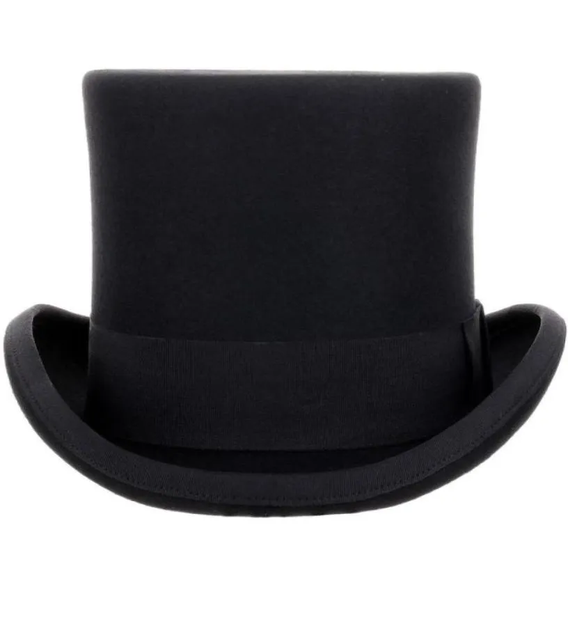 135 cm High 100 Woll Top Hat Satin Satin Satin President Party Men039s fühlte Derby Black Hat Frauen Männer Fedoras60241961587417