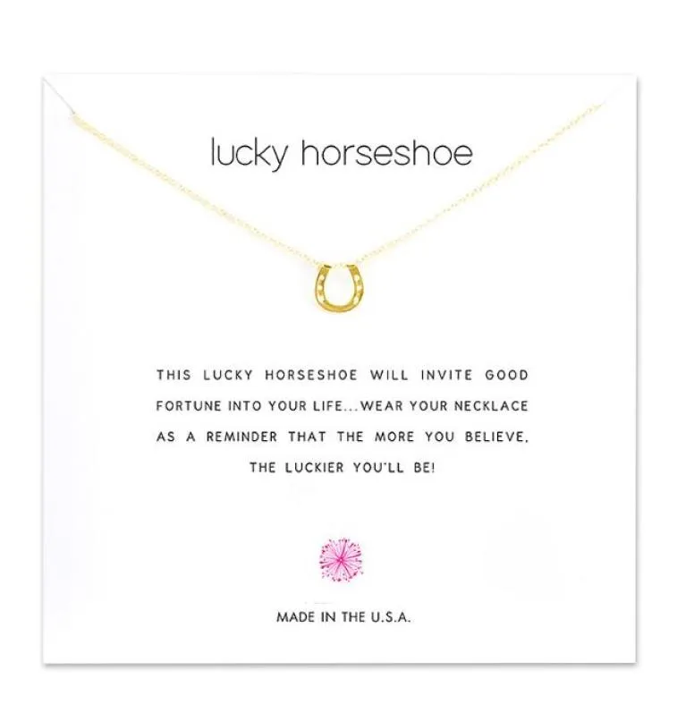 With card Silver and gold color cute Dogeared Necklaces with U pendant Lucky horseshoe Necklace Blessing Card Necklace2736437
