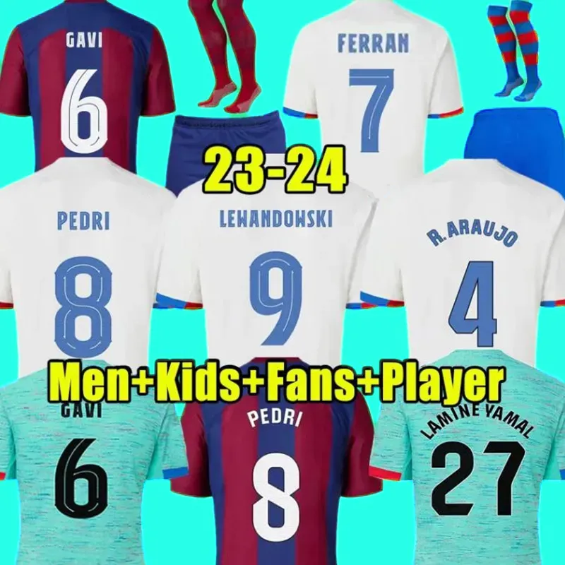 23 24 Gavi Lewandowski FC Barcelonas Soccer Jersey Adama Pedri Camiseta de Futbol Ferran 2023 2024 ANSU FATI MEMPHIS FANS JOUEUR DE FOOTBOOL