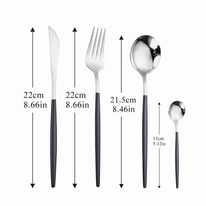 4st Black Gold Fork Spoon Knife Rostfritt stål Cutsly Set Silverware Tabellery Chopsticks Modervist Tea Spoon Flatware Set