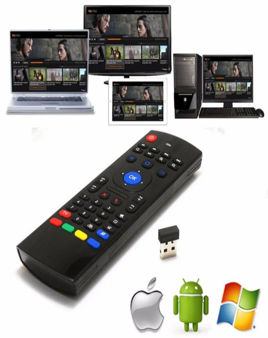 MX3 Voice Controller Air Fly Mouse 24GHz Teclado Smart sem fio remoto com luz preta e microfone para Android TV Box2727189