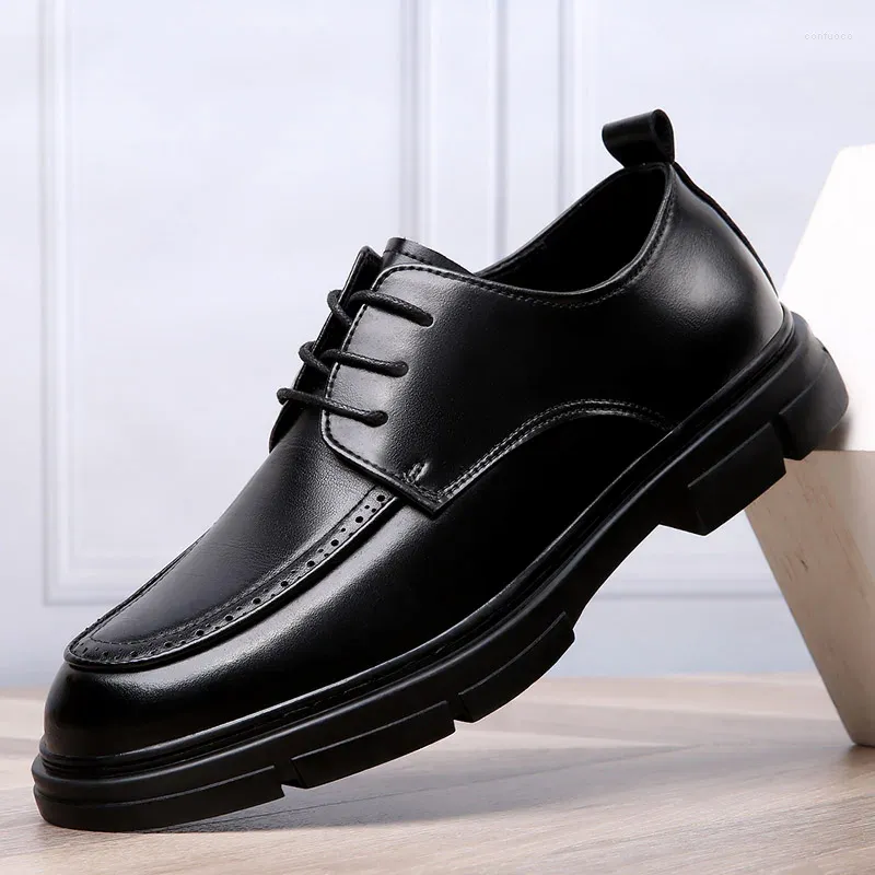 Casual Shoes Men's Business Wedding Formal Dress Original Leather Lace-up Derby Shoe Carving Brogue Platform Sneakers Chaussure