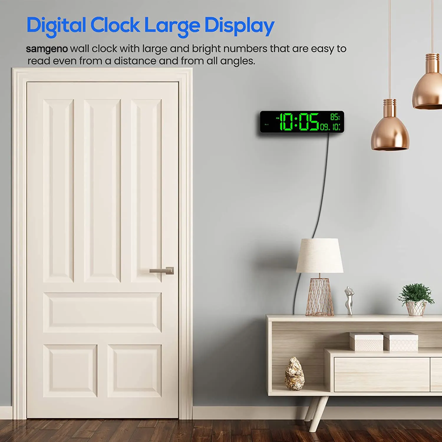 Relógio digital Exibição grande, despertador digital LED para sala de estar, soneca, relógios de parede para o escritório do quarto