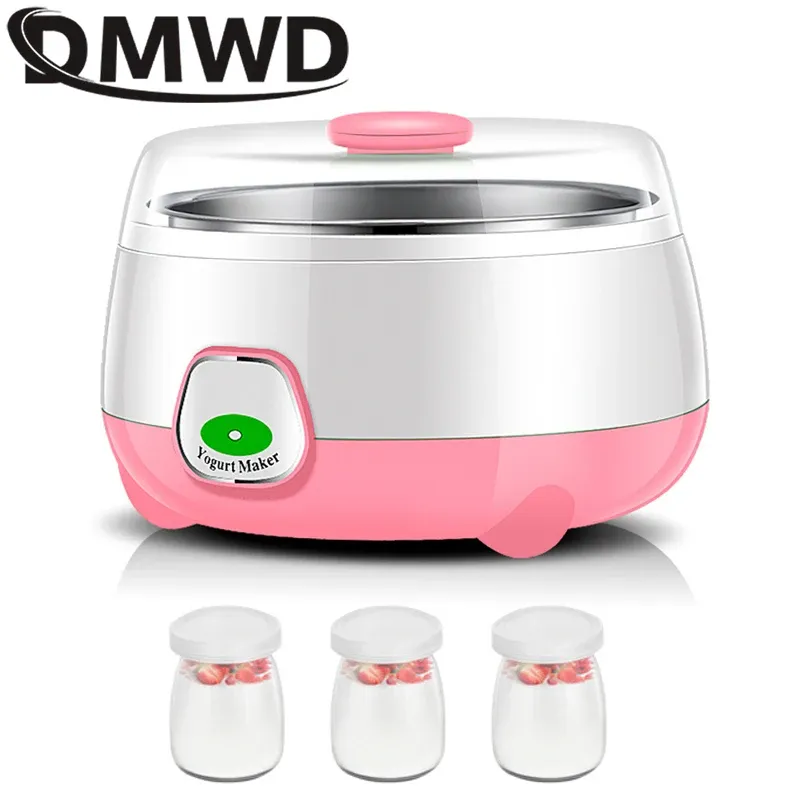 Tillverkare dmwd yoghurt maker 0,8L mini automatisk yoghurt maskin hushåll diy yoghurt verktyg natto ris vin fermenter rostfritt stål tank