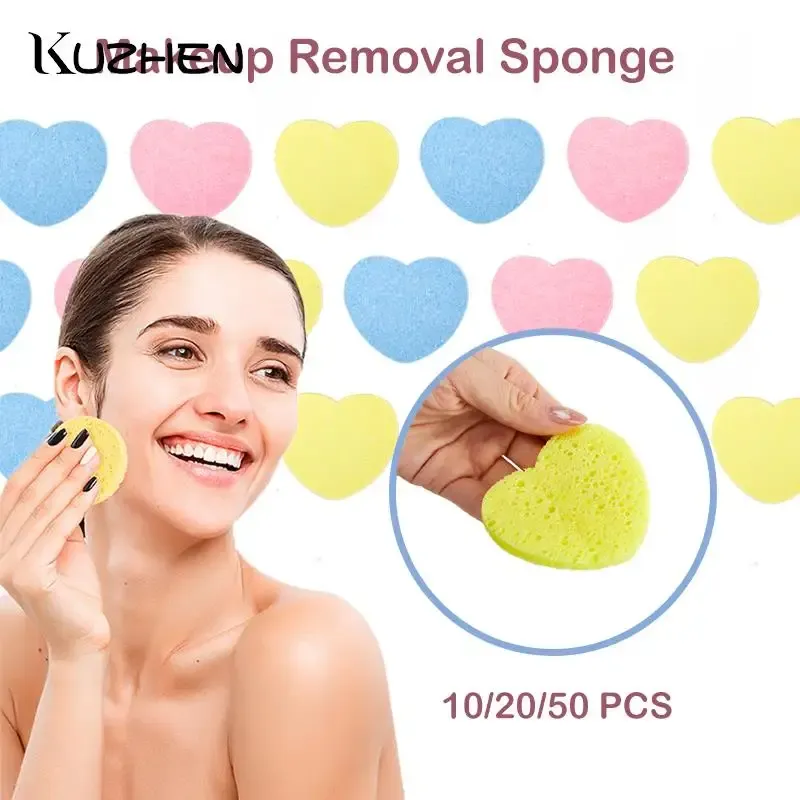 6/10/20/50PCS Face Washing Cleansing Sponge Cosmetic Puff Makeup Removal Sponge Heart Shaped Cellulose Sponge