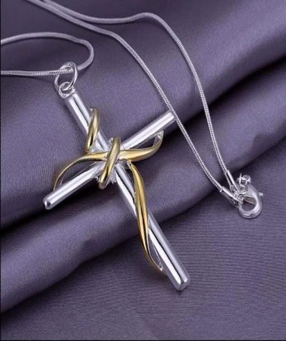 Prix d'usine 925 Collier de chaîne en argent Dichroïque Twisted Rope Cross Pendant Livraison GRATUITE9731546