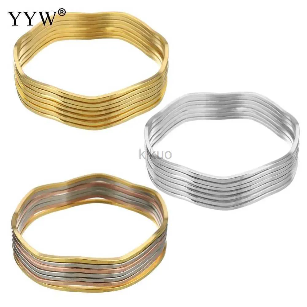 Bracelet 7pcs / set Fashioind en acier inoxydable Bangle pour femmes Brangles larges bijoux romains Bracelets de couleur de couleur rose or rose 24411