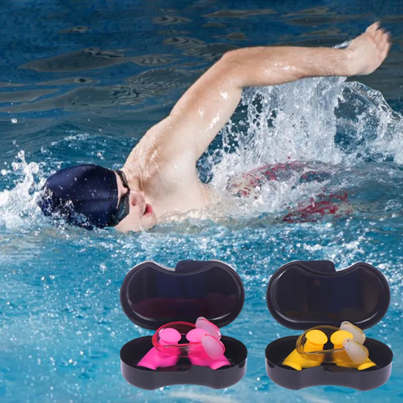 Tampões para ouvidos de natação de verão Clipe do nariz Silicone Plugs de orelha de mergulho à prova d'água Swimming Spiral Fisougs Acessórios de natação