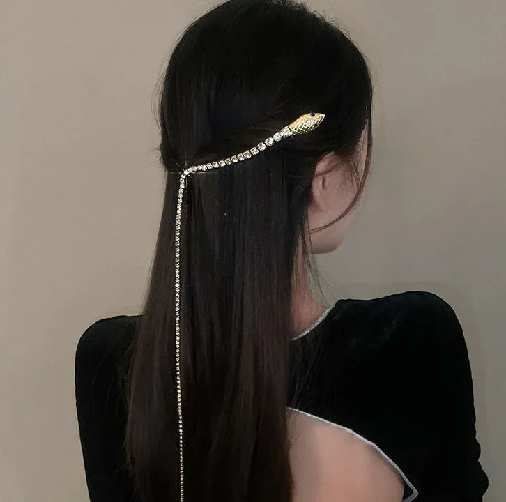 Banda completa de cabelo de cobra de strass para cabelos Mulheres compridas Tassel Crystal Farda de cabeceira Acessórios de casamento Jóias de cabelo