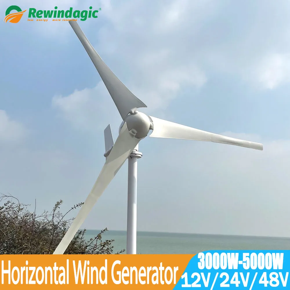 Gratis energi 3KW 4KW 5KW 12V 24V 48V vindkraftverk generator låg start vindhastighet gratis alternativ energi med MPPT Hybrib