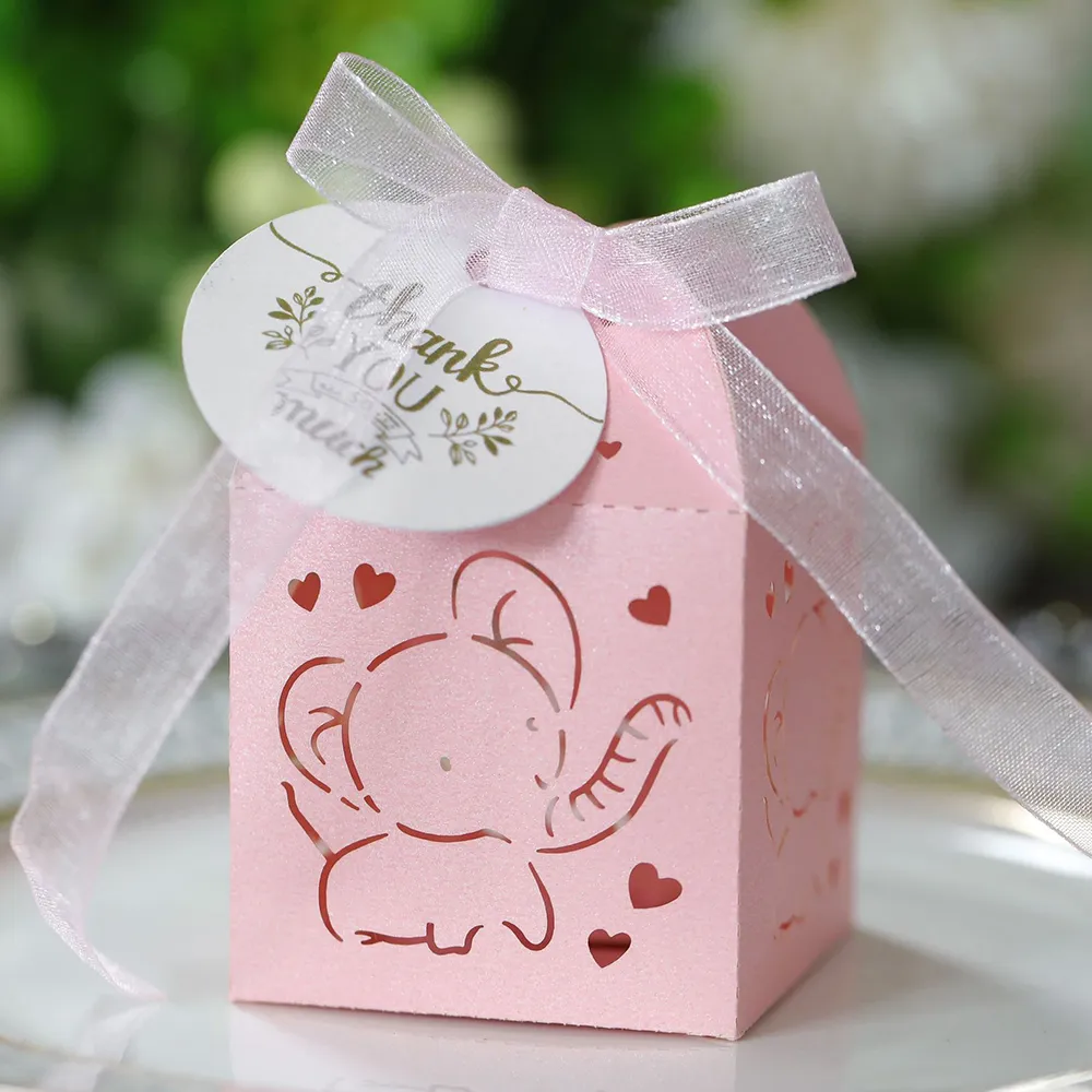 20pcs Boîte de bonbons baby shower pour invité Boîtes de cadeaux en forme d'éléphant en forme d'éléphant