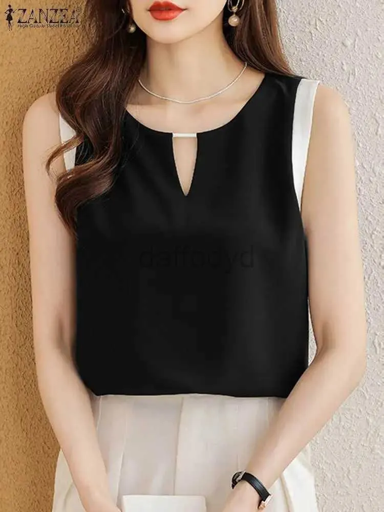 Women's Blouses Shirts Elegant Women Blouse Fashion Patchwork Camis ZANZEA Casual OL Work Shirt Female V Neck Sleeveless Tanks Causal Holiday Tops 240411