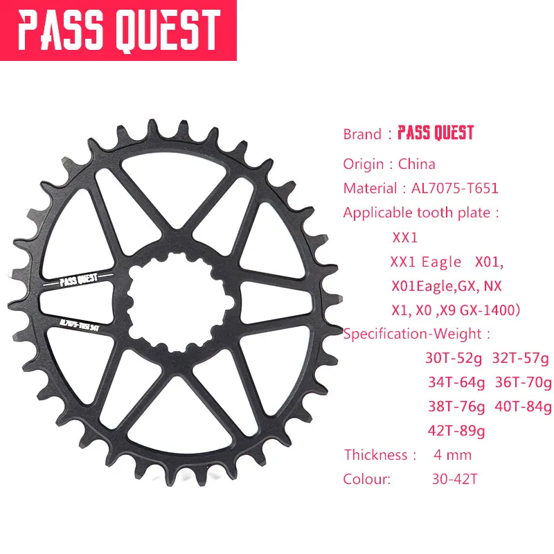 Passa Quest Gxp Bike Fasinring Oval 30T-42T 0mm Offset MTB Bicycle Chain Wheel Forsram NX XX1 XO X9 Parti vassoio singolo a disco