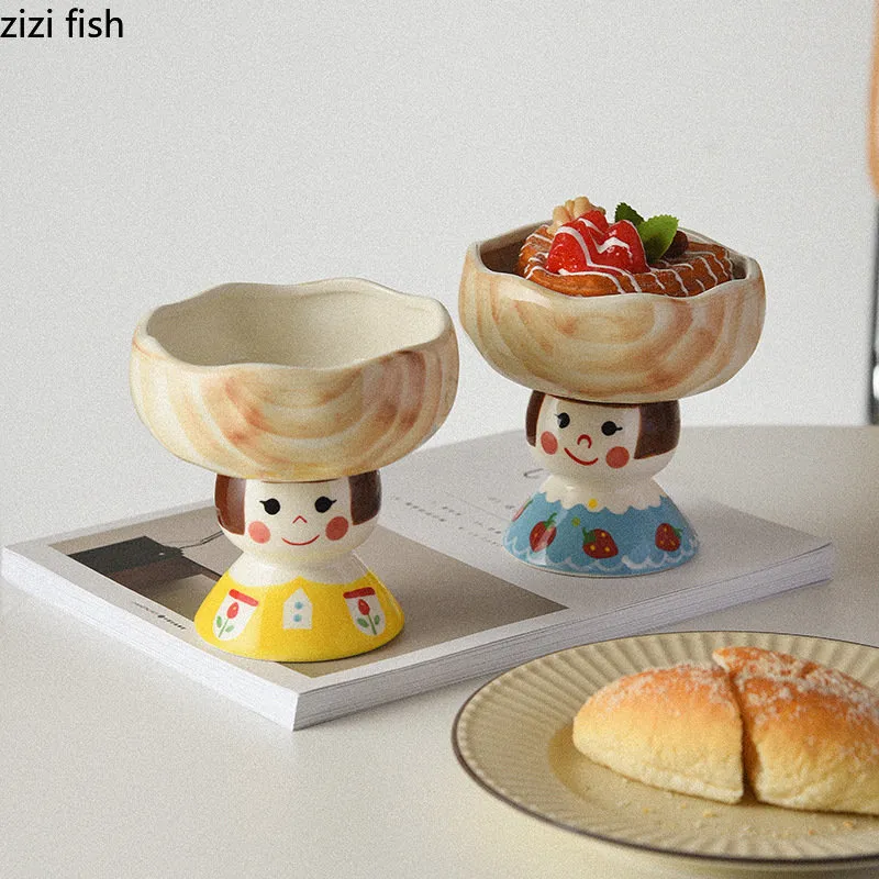 Creative Doll en céramique bol Bols Bols Ice Cream Bowl Mug Ice Cream Tass Candy Bols Cake Plate Dim Sum Play Food Tray