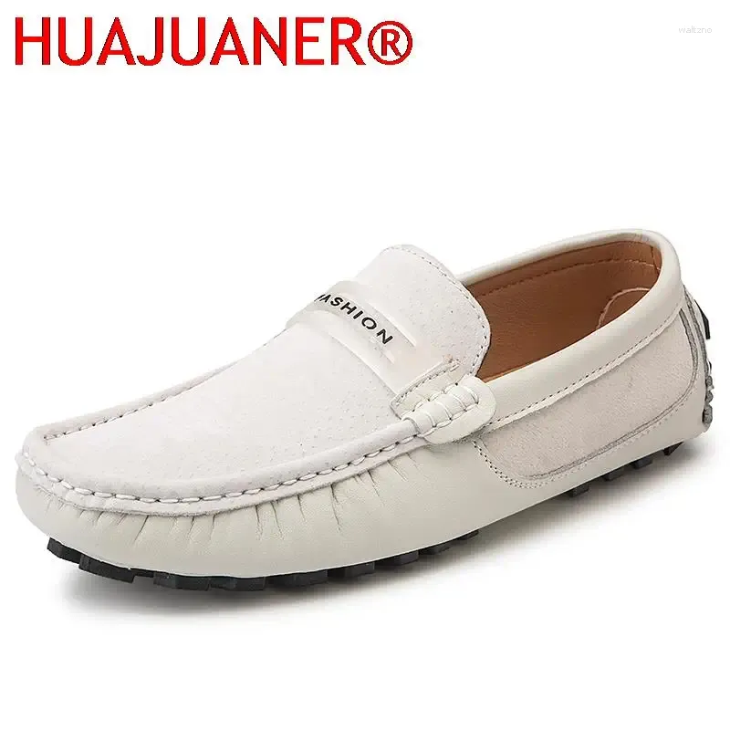 Casual Shoes Fashion White Loafers Men's Leather Suede Men Moccasin Mens Sneakers Manlig lyxkörning Flats Classic Style