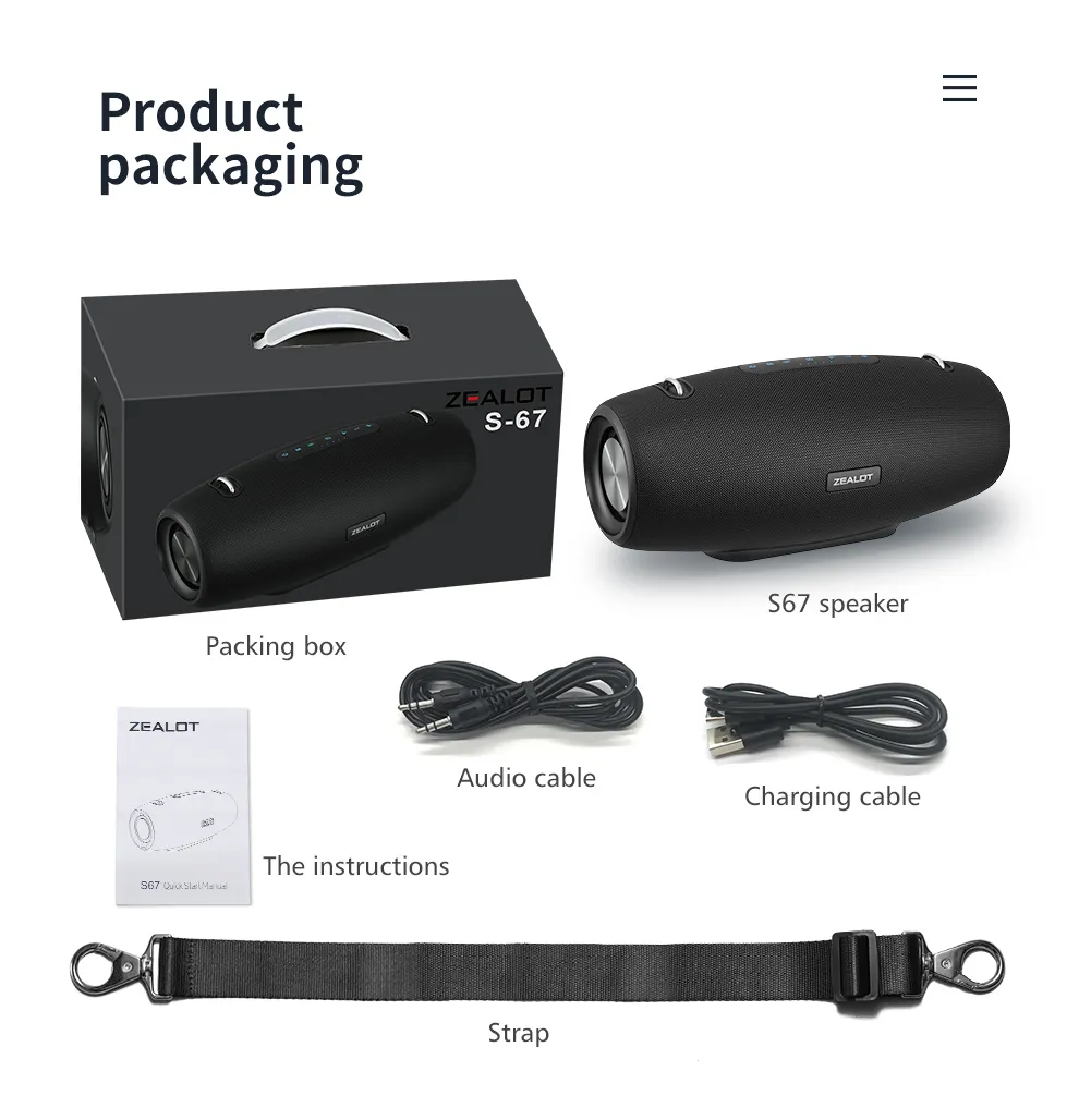 ラウドワイヤレスBluetoothスピーカーZealot S67 60Wポータブル