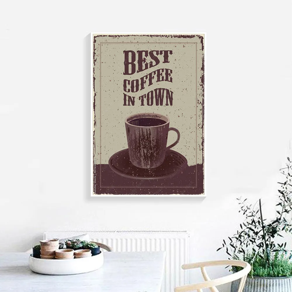 Lata de lata de café Printage Prenta Prints Arte da parede Pinturas Retro Signboard Posters para Living Room Home Cafe Decor Picture Picture