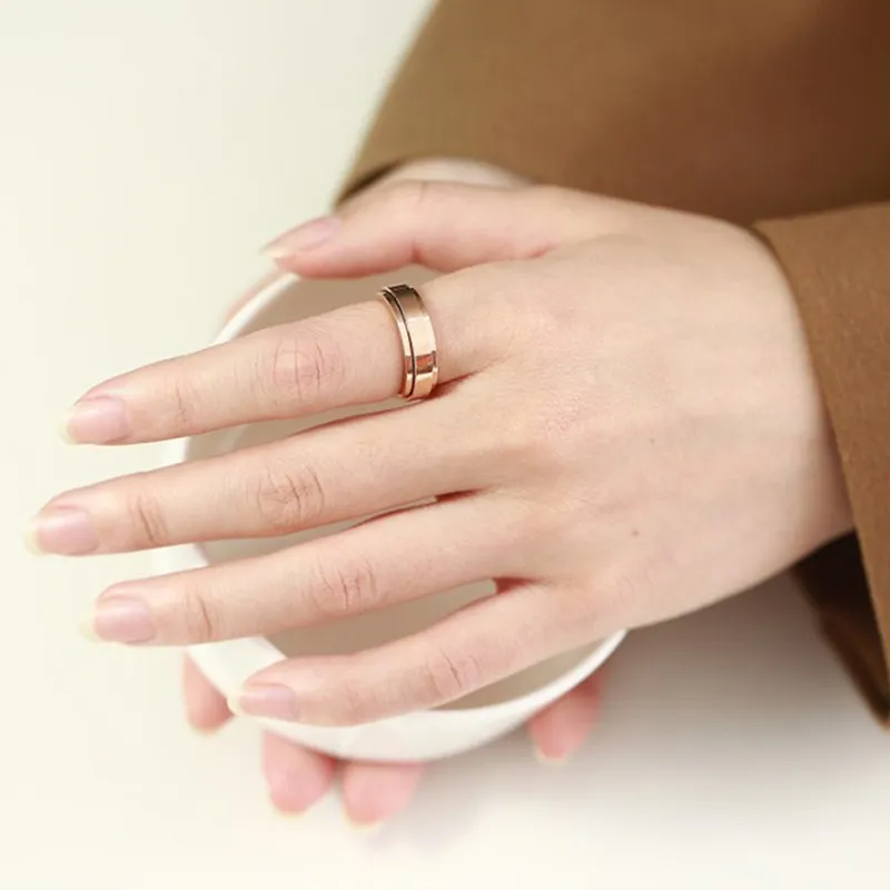 6MM Titanium Steel Black Gold Finger Rings Set For Men Silver-Plated Ring For Women Stainless Steel Jewelry Female Wedding Rings