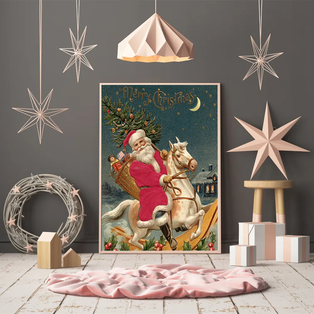 Poster di Babbo Natale Vintage Merry Christmas Tela Painting Elk Winter Art Print Nordic Holiday Gift Picture Room Decorazioni per la casa