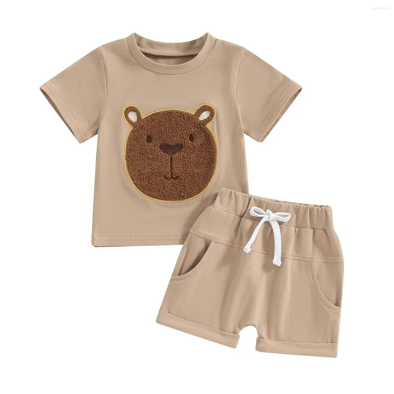 Roupas de roupas para criança, menina menina de verão roupas de manga curta Bordado de bordado e shorts casuais roupas de impressão infantil