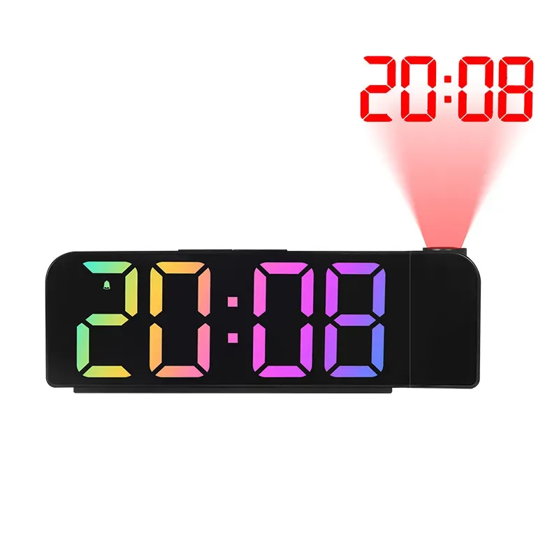 Clocks Kids Digital Targe Clack Clock, светодиодные часы плагина с вращающейся проекцией 350 °, двойной сигнализацией, резервным копированием аккумулятора, для тяжелого рукава