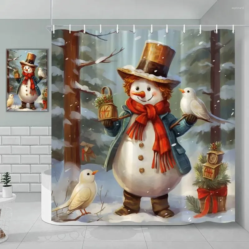 シャワーカーテンクリスマスカーテン冬の休日雪だるまサンタクロースツリーギフトボールノームバスルームデコレーション