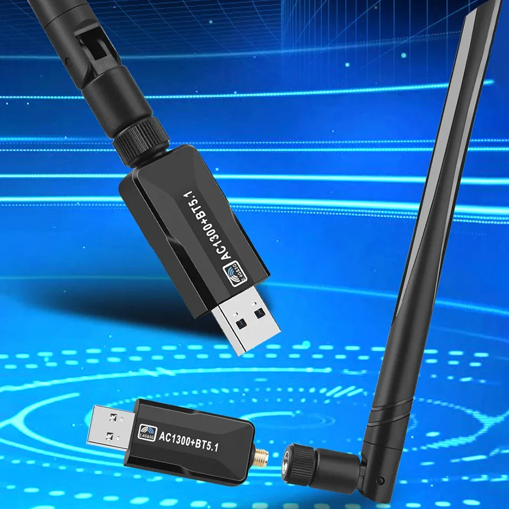 Karty bezprzewodowa karta sieciowa 2.4G/5.8G Dual pasm USB WiFi adapter Bluetooth Compatybilny 5.1 1300m na ​​laptop na komputery stacjonarne PC