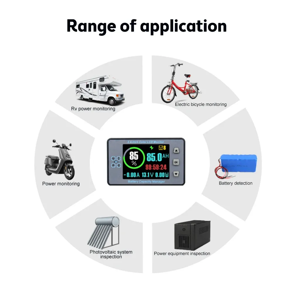 VA9810 Color de 2.4 pulgadas LCD Capacidad de la batería Probador Detector Voltaje de corriente Medidor de alimentación COULOMómetro de automóvil eléctrico DC8-100V 100A 500A