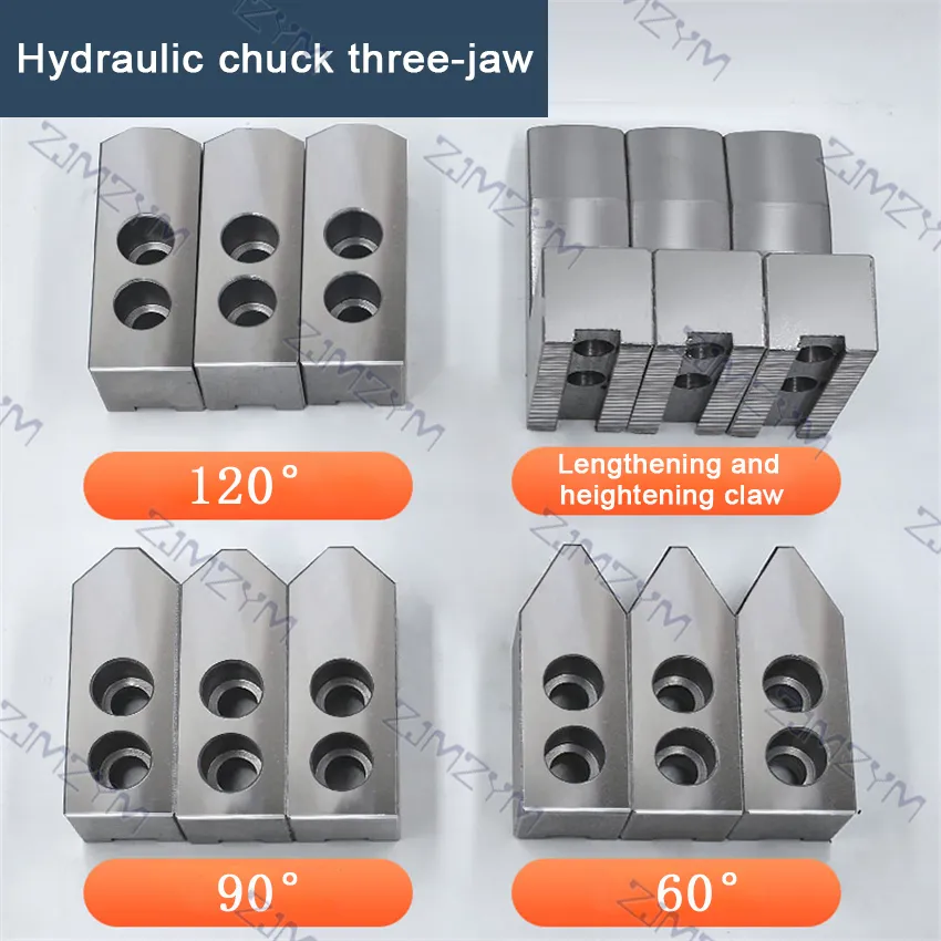 Pression d'huile hydraulique Chuck Soft Soft Hydraulic Chuck 3-Jaw 5 6 pouces 60/90/120 Degré Standard 3 mâchoires pour les tours CNC mécaniques